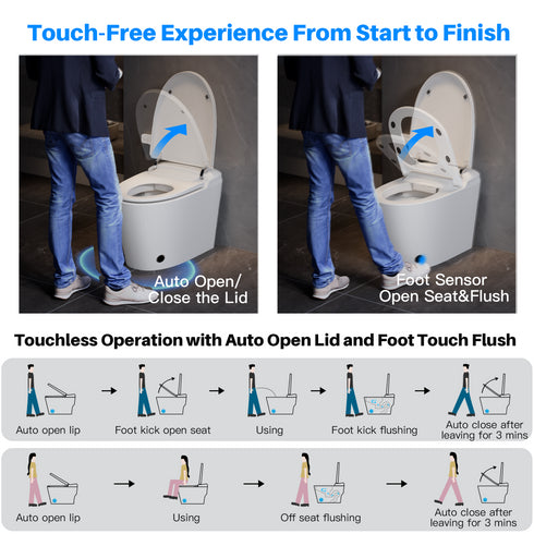 Bazyths Smart Toilet with Built-in Tank & Bidet, Auto Open/Close, Foot Touch Flush, Dryer, Heated Seat, Dual Flushes, Elongated One-Piece Design, ZYR1